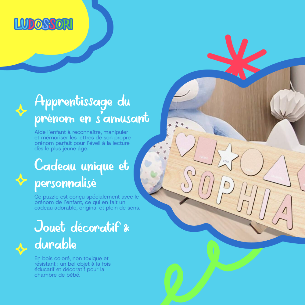 Puzzles de Nom Personnalisés en Bois (2ans et +)